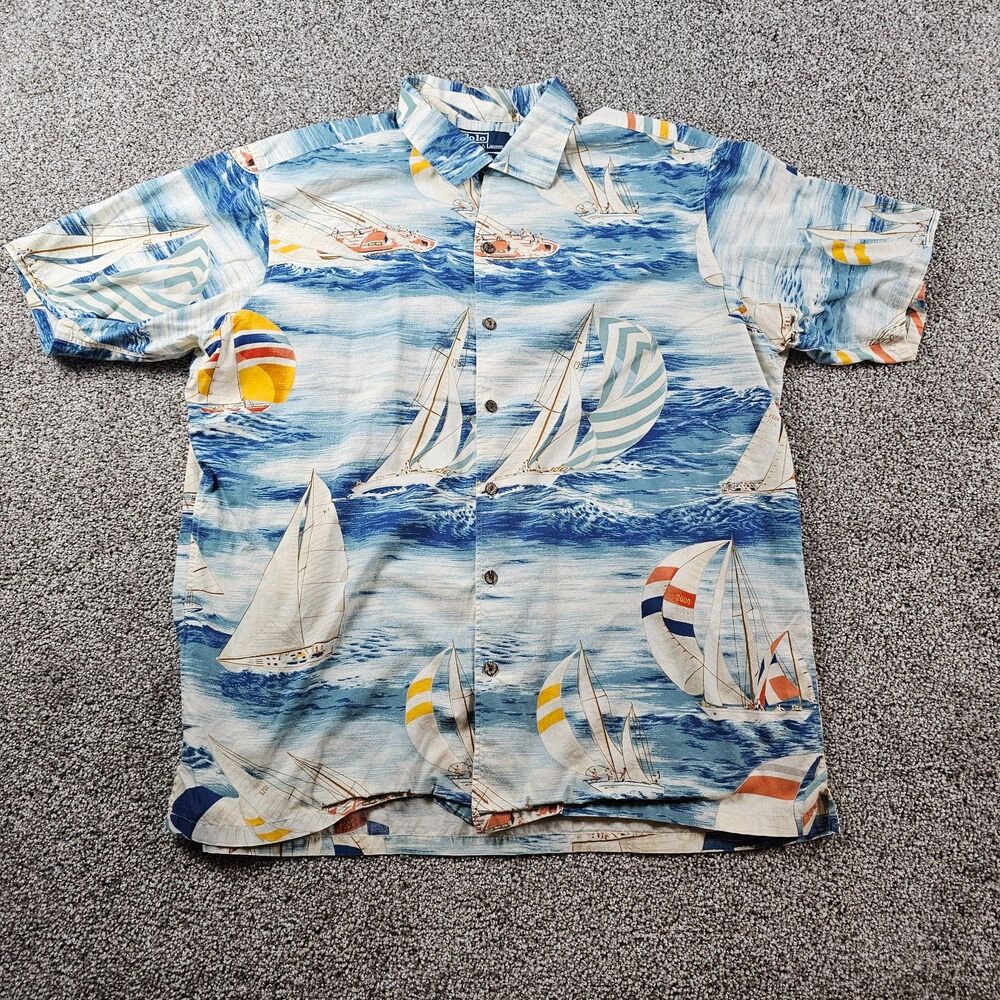 Vintage Polo Ralph Lauren Shirt Mens XL Classic Fit Hawaiian All Over Print 90s